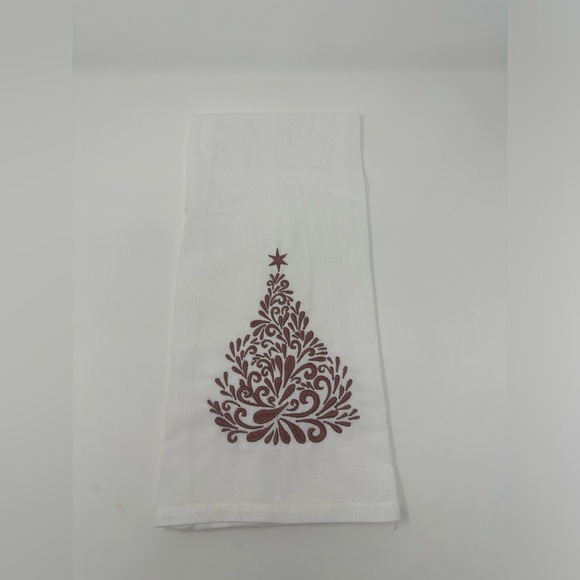 Festive Embroidered Kitchen Towels - White Christmas Tree “Merry & Bright” set - Picture 2 of 5
